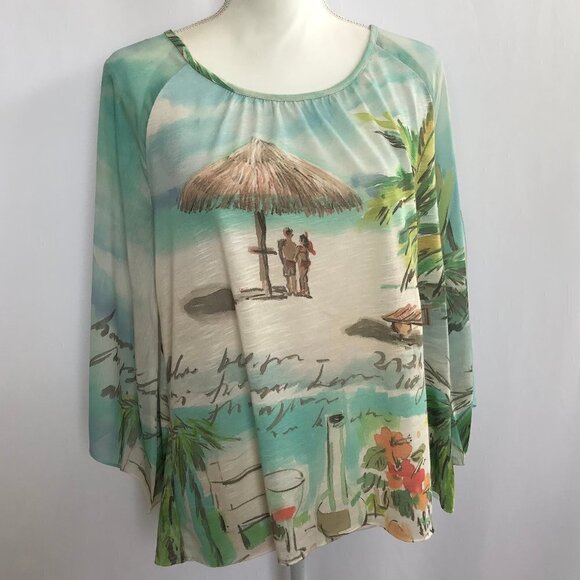 Chico's Beach Scene Blouse Top - Picture 1 of 12